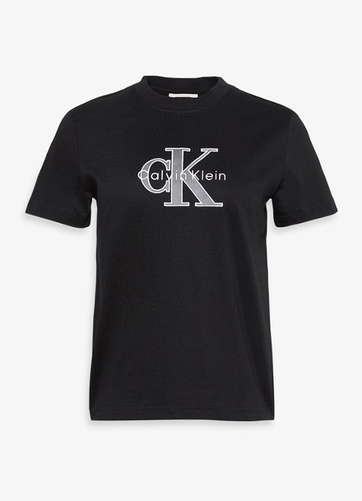 Calvin Klein T-shirt met logoborduring - voorkant 2 zwart