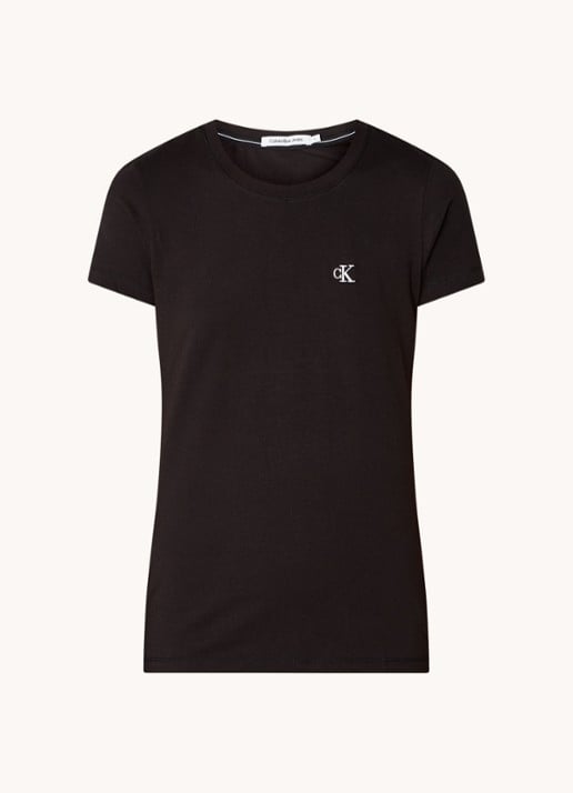 Calvin Klein T-shirt met logoborduring - voorkant zwart