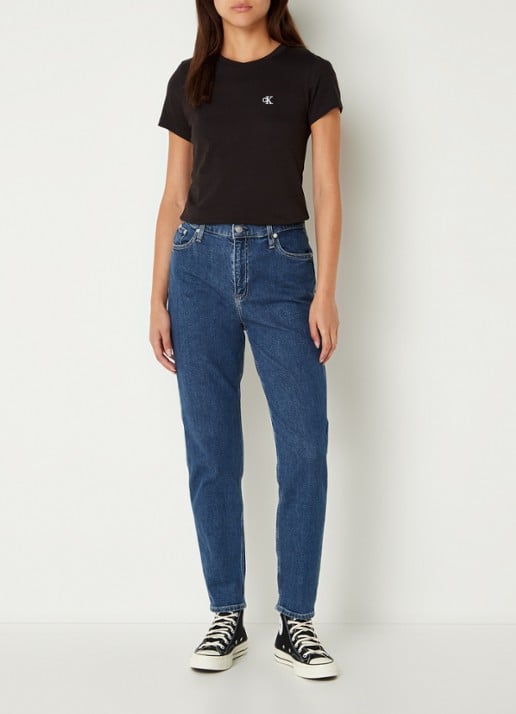 Calvin Klein T-shirt met logoborduring - voorkant 2 zwart