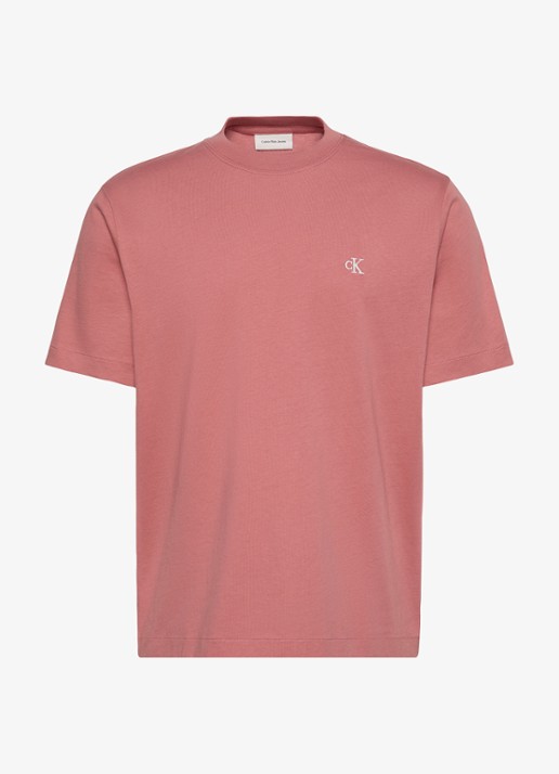 Calvin Klein T-shirt met logoborduring - voorkant light mahogany / lichtbruin
