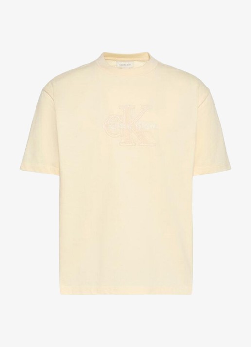 Calvin Klein T-shirt met logoborduring - voorkant 5 creme
