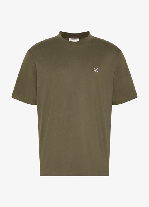 Calvin Klein T-shirt met logoborduring - voorkant olive night-li1 / groen