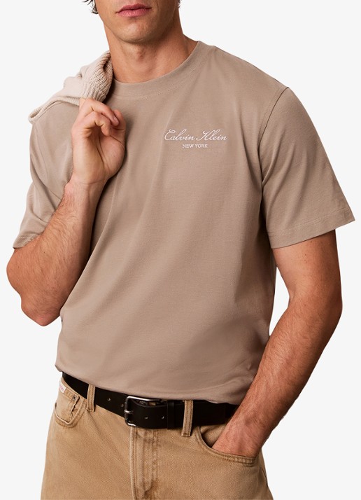 Calvin Klein T-shirt met logoborduring - detail 6 beige