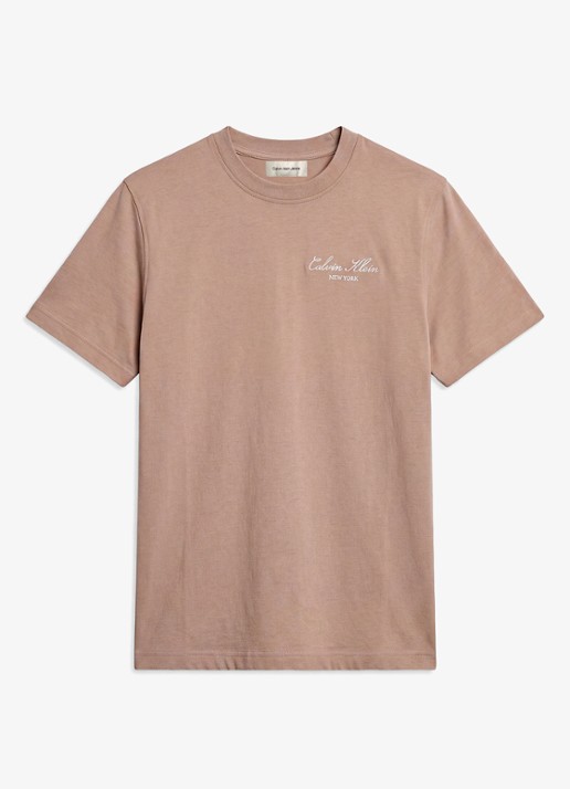 Calvin Klein T-shirt met logoborduring - voorkant beige