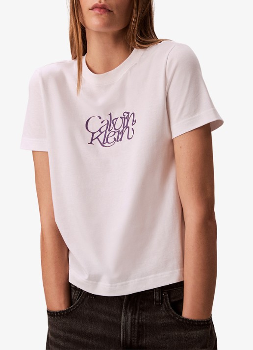Calvin Klein T-shirt met logoprint - detail 2 wit