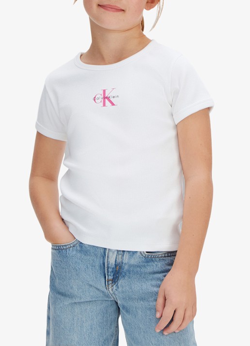 Calvin Klein T-shirt met ribstructuur en logo - detail 4 wit