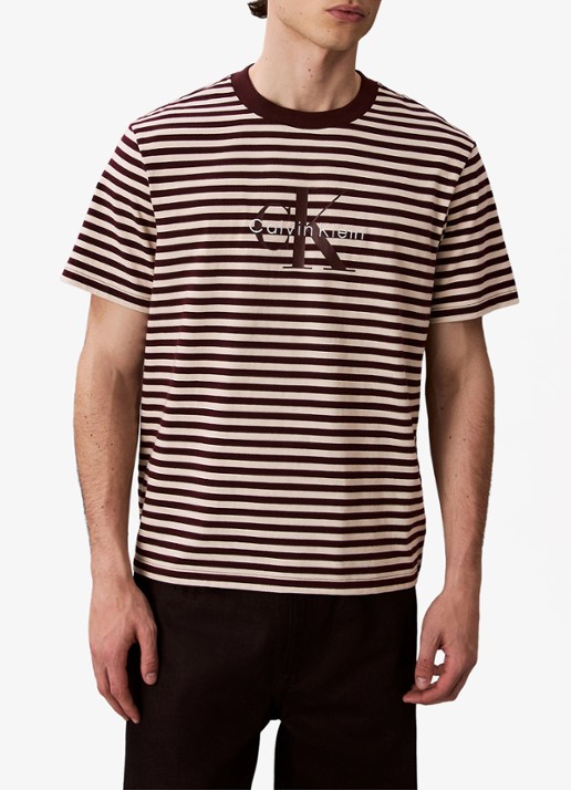 Calvin Klein T-shirt met streepprint en logo - detail 4 bruin