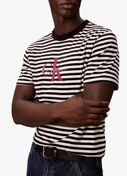 Calvin Klein T-shirt met streepprint en logo - detail 4 zwart