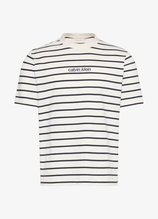 Calvin Klein T-shirt met streepprint - voorkant 4 tofu-yas /  wit