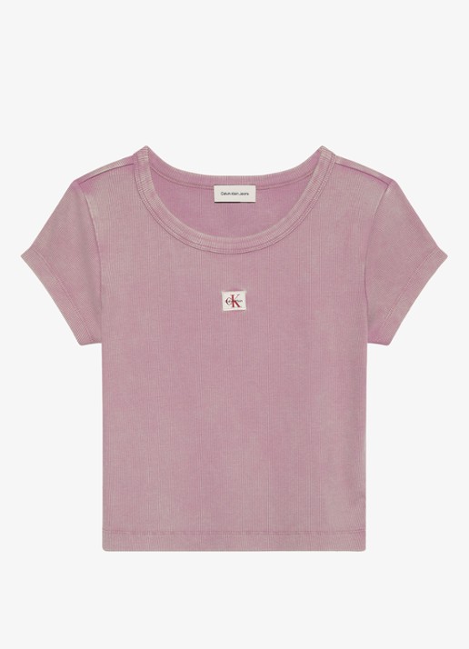 Calvin Klein T-shirt met verwassen afwerking - voorkant oudroze