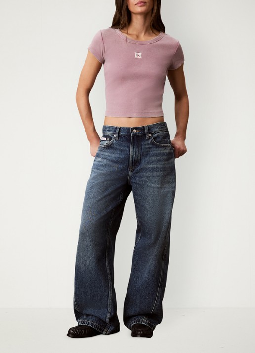 Calvin Klein T-shirt met verwassen afwerking - voorkant 2 oudroze