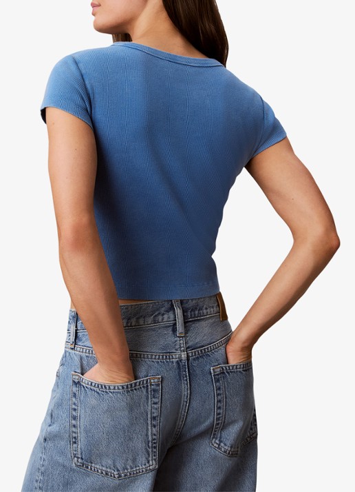 Calvin Klein T-shirt met verwassen afwerking - achterkant 6 blauw