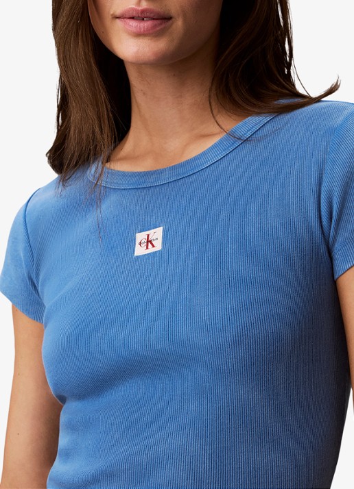 Calvin Klein T-shirt met verwassen afwerking - detail 2 blauw