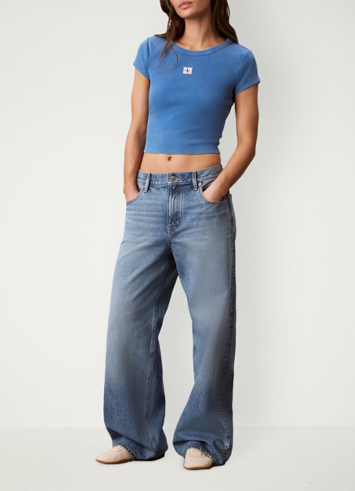 Calvin Klein T-shirt met verwassen afwerking - detail 3 blauw