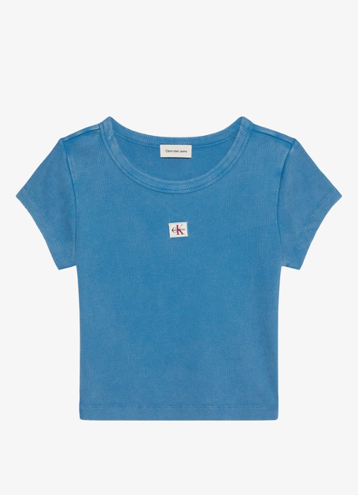 Calvin Klein T-shirt met verwassen afwerking - voorkant 4 blauw