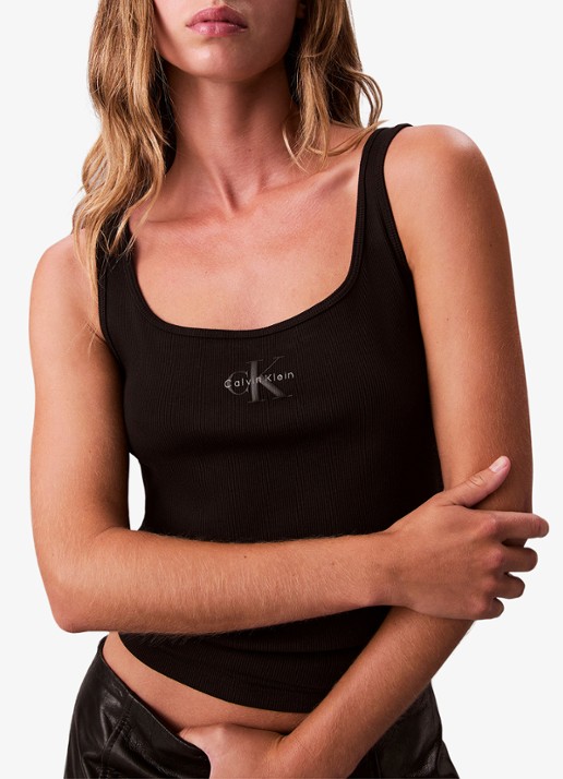 Calvin Klein Tanktop met logoborduring en ribstructuur
