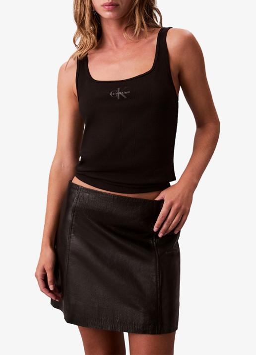 Calvin Klein Tanktop met logoborduring en ribstructuur - voorkant 6 zwart