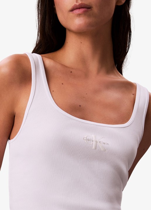 Calvin Klein Tanktop met logoborduring en ribstructuur - detail 4 wit