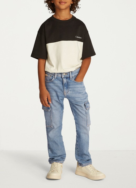 Calvin Klein Tapered fit cargojeans met steekzakken - voorkant 3 denim
