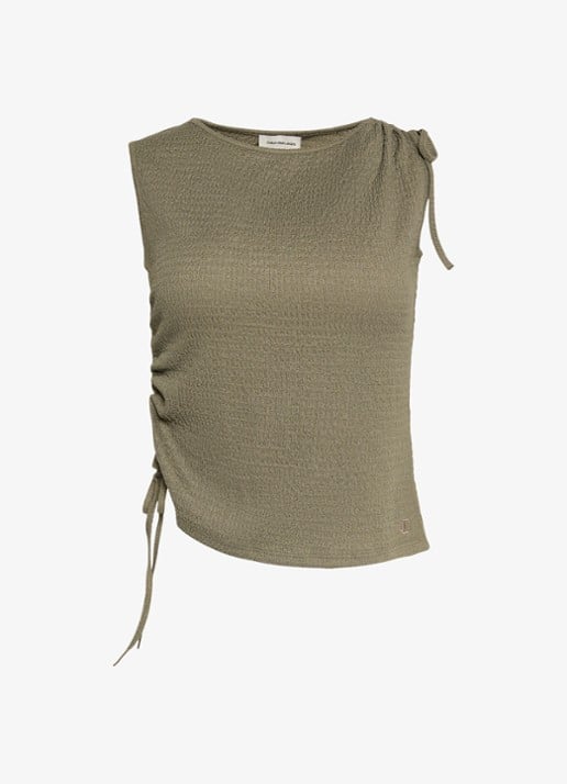 Calvin Klein Top met structuur - voorkant olijfgroen