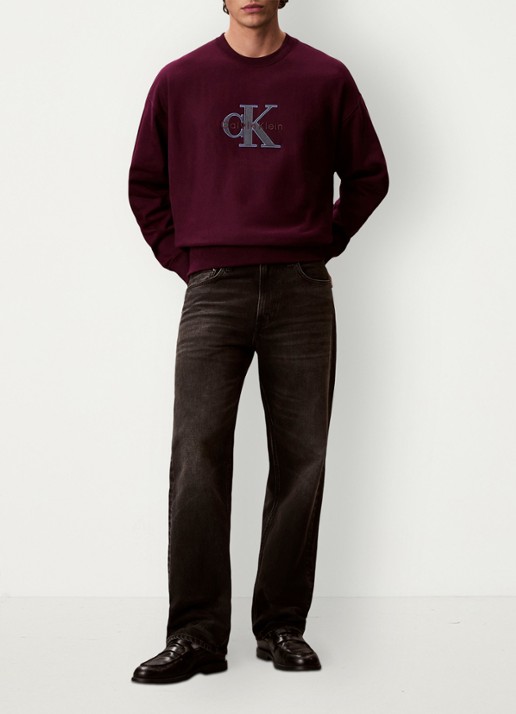 Calvin Klein Trui met logoborduring - voorkant 2 bordeauxrood