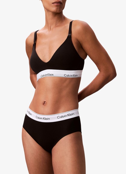 Calvin Klein Voedings bralette met logoband - voorkant 2 zwart
