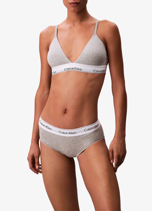 Calvin Klein Voorgevormde bralette met logoband - voorkant 2 grijs