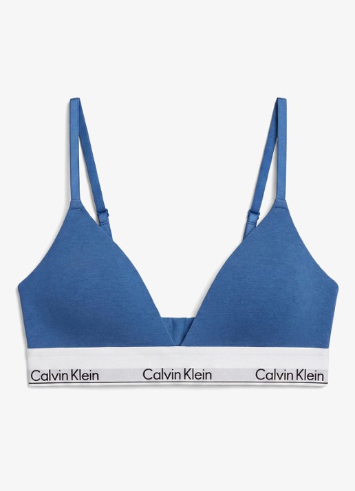 Calvin Klein Voorgevormde bralette met logoband - voorkant poseidon blue-c2l