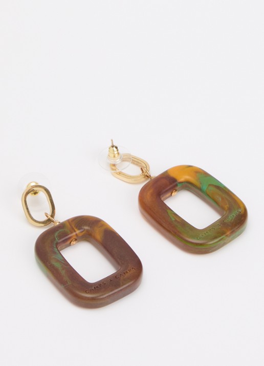 Camps & Camps Bold Chunky Dangling oorstekers verguld - detail bruin