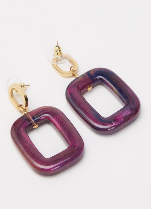 Camps & Camps Bold Chunky Dangling oorstekers verguld - detail 2 paars