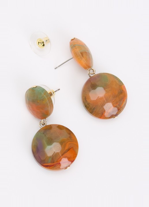 Camps & Camps Double Dangling oorstekers verguld - detail 3 oranjebruin