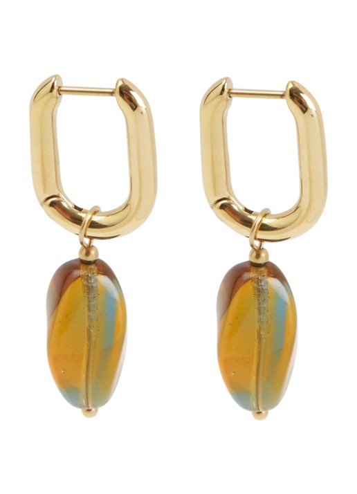 Camps & Camps Glass Bead oorringen verguld - voorkant 2 oranje