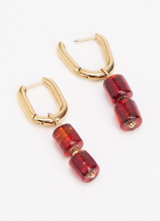 Camps & Camps Glass Bead oorringen verguld - detail 2 rood