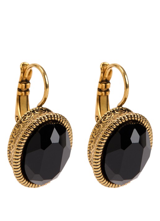 Camps & Camps Jet black oorhangers verguld