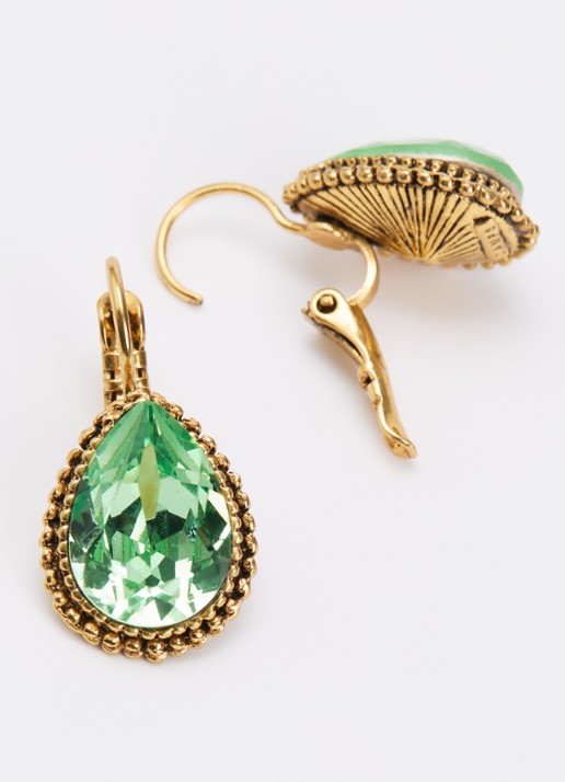 Camps & Camps Oorhangers met Swarovski kristal verguld - detail groen