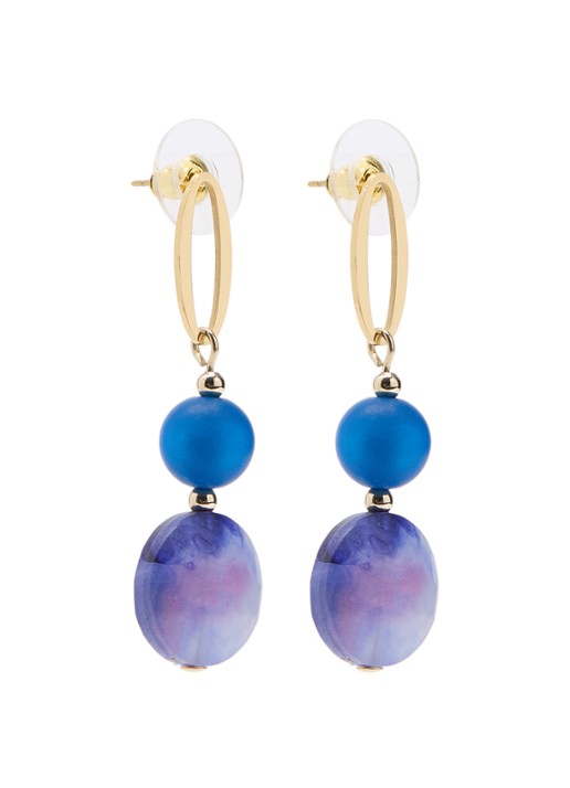 Camps & Camps Oval Harmony oorstekers verguld - voorkant blauw