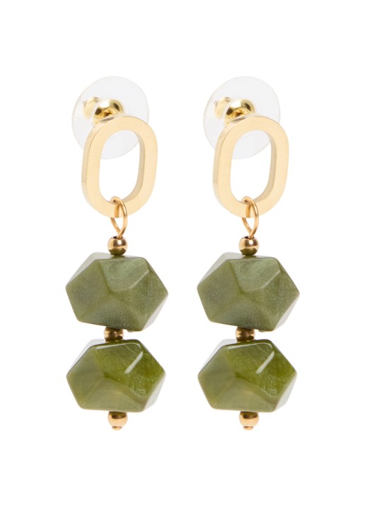 Camps & Camps Stones oorsteker verguld - voorkant groen