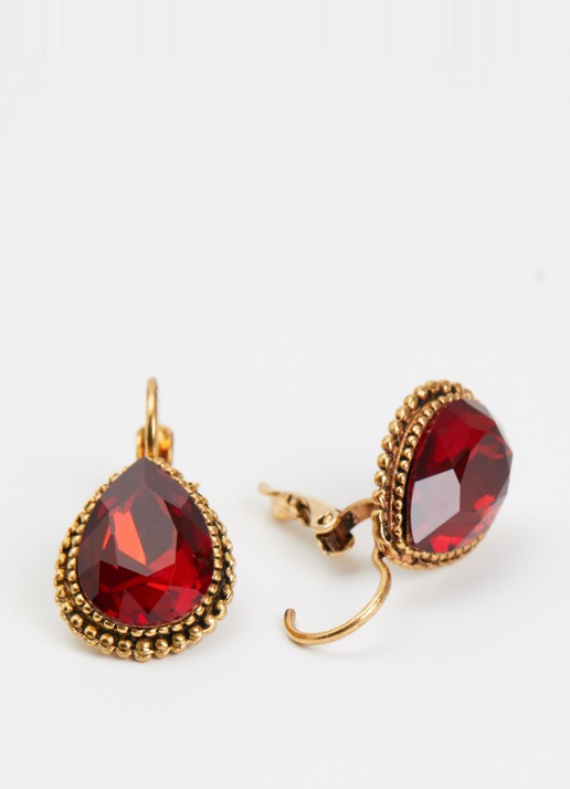 Camps & Camps Swarovksi Druppel oorhanger verguld - detail rood