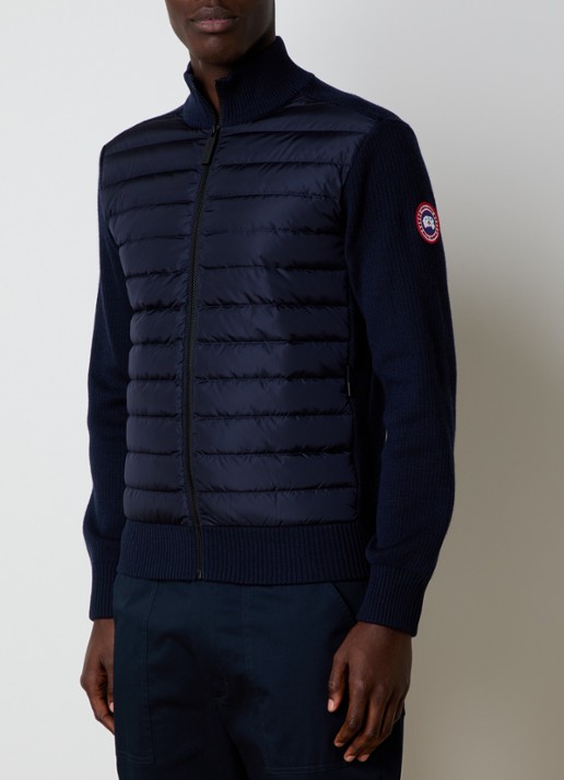 Canada Goose Hybridge ribgebreid vest van wol met gewatteerd voorpand - detail 2 donkerblauw