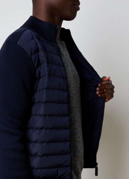Canada Goose Hybridge ribgebreid vest van wol met gewatteerd voorpand - detail 3 donkerblauw