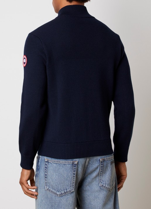 Canada Goose Hybridge ribgebreid vest van wol met gewatteerd voorpand - achterkant indigo