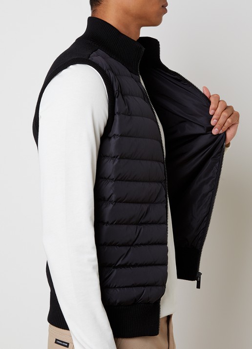 Canada Goose Hybridge ribgebreid vest van wol met gewatteerd voorpand - detail 5 zwart