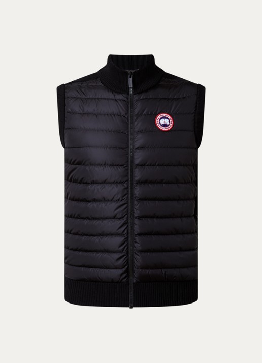 Canada Goose Hybridge ribgebreid vest van wol met gewatteerd voorpand - voorkant zwart