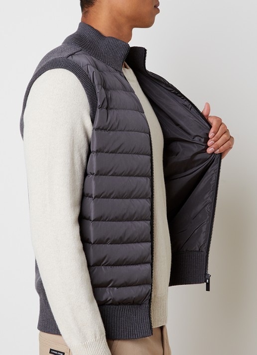 Canada Goose Hybridge ribgebreid vest van wol met gewatteerd voorpand - detail 5 antraciet