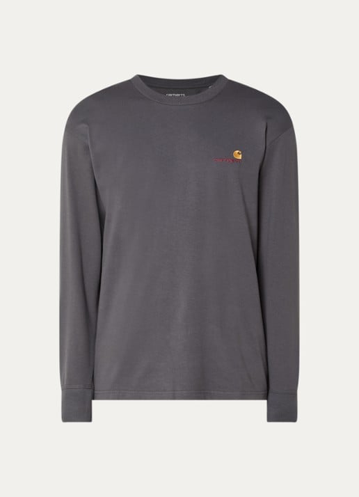Carhartt WIP American Script long sleeve met logo - voorkant antraciet