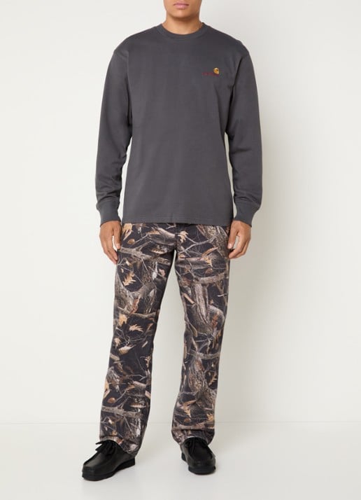 Carhartt WIP American Script long sleeve met logo - voorkant 2 antraciet