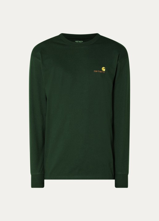 Carhartt WIP American Script long sleeve met logo - voorkant zwart