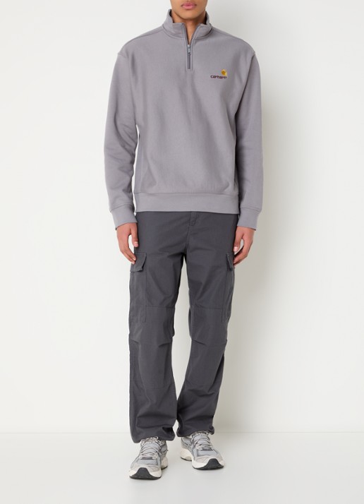 Carhartt WIP American Script sweater met halve rits en logo - voorkant 4 grijs