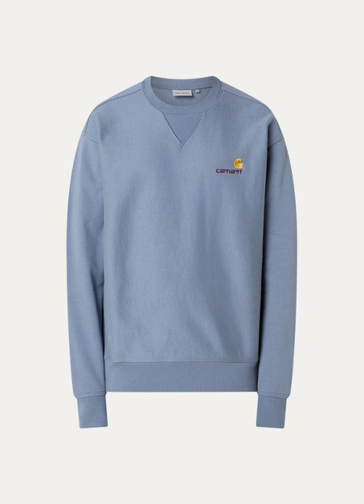 Carhartt WIP American Script sweater met logoborduring - voorkant 3 staalblauw