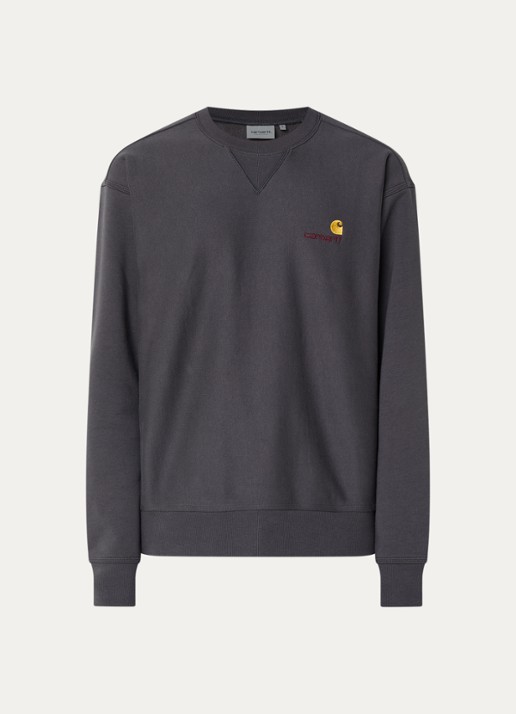 Carhartt WIP American Script sweater met logoborduring - voorkant antraciet